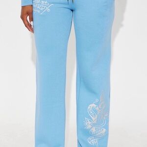 Ed Hardy Skull Haven Wide Leg Pant - Powder Blue